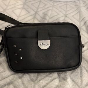 RadRev Matte Black Crossbody Bag Sling with Silver Accents